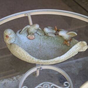 PIER 1 Table Top BIRD BATH Dish Planter Green Brown Glazed Ceramic